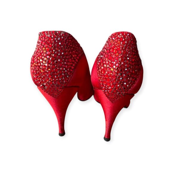 Vintage Delman Red Satin Rhinestone Heels 1950s Size 6B  Cocktail Pumps - Picture 9 of 15
